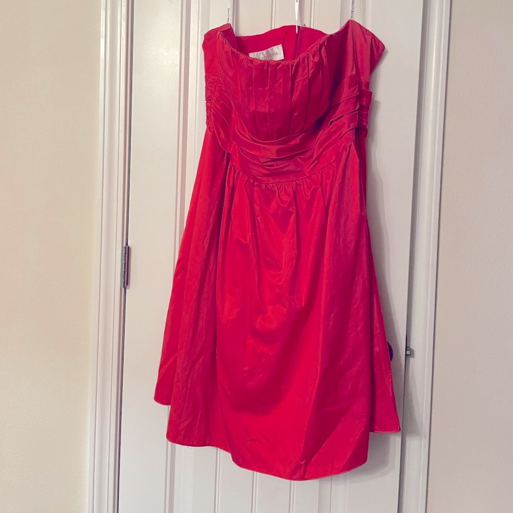 Cotton Sateen Short Strapless Ruched Dress